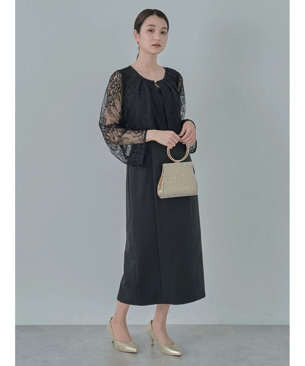 earth music&ecology ＳＥＴ２点　レースブラウス付きナローワンピース Black