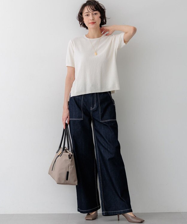 23区 コットンナイロンミニブークレ ニットT アイボリー系