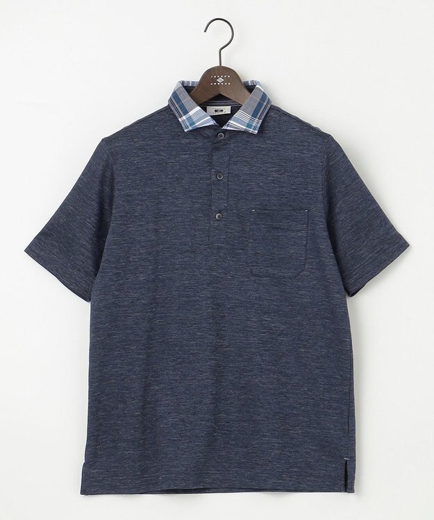 JOSEPH ABBOUD 【吸水速乾】リネンハニカム ポロシャツ ネイビー系