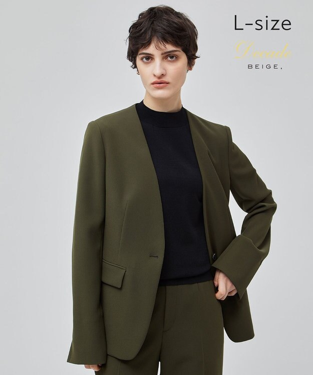 BEIGE， 【洗える・L-size】ALAINA / Vネックカラージャケット Khaki
