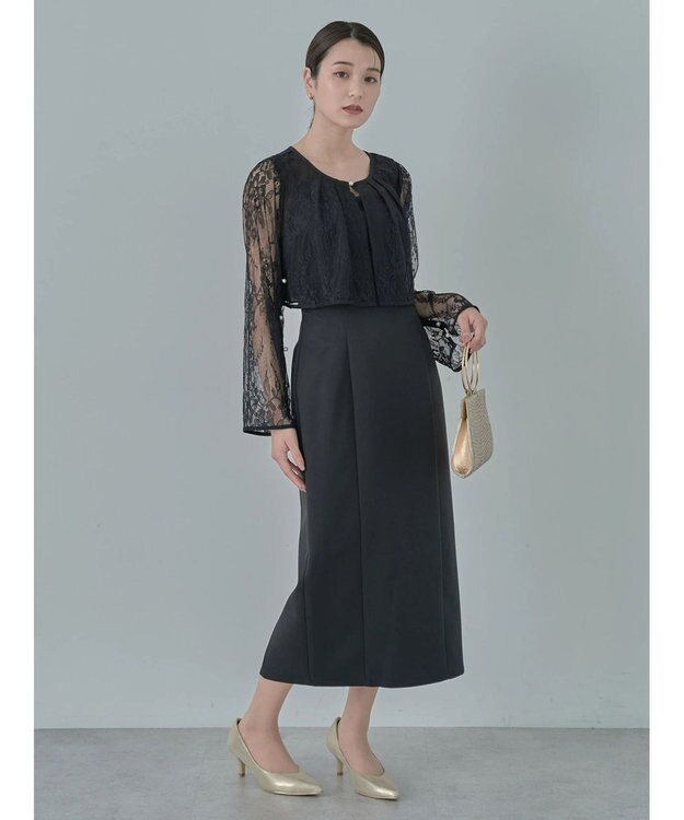 earth music&ecology ＳＥＴ２点　レースブラウス付きナローワンピース Black