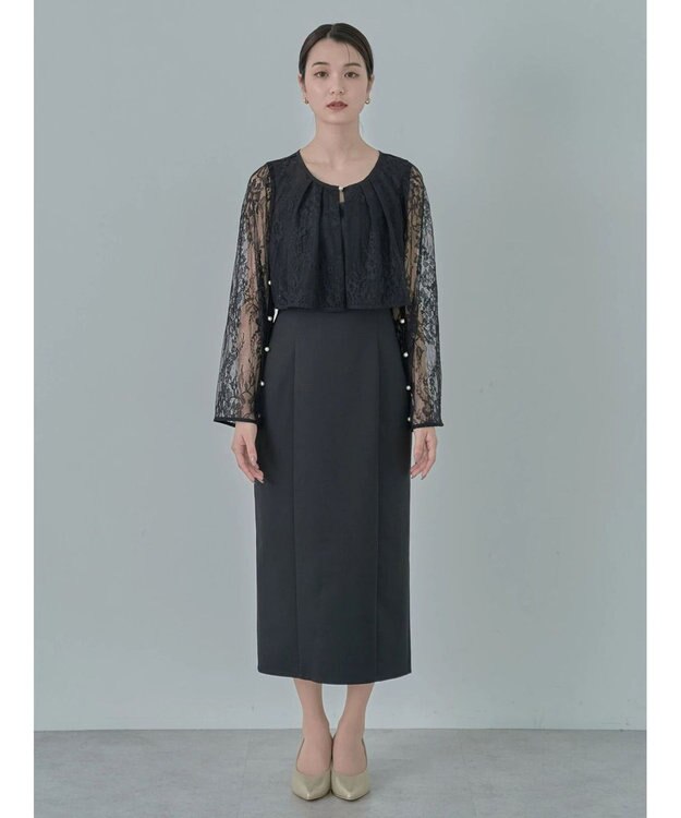 earth music&ecology ＳＥＴ２点　レースブラウス付きナローワンピース Black