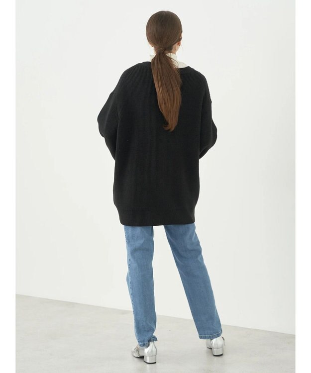 earth music&ecology アンチピリング畦Ｖネックカーディガン Black