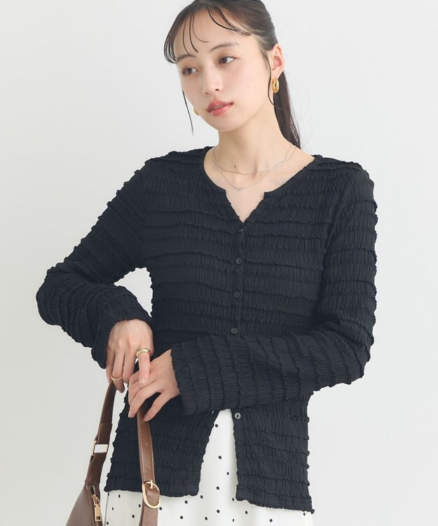 earth music&ecology 【予約】シャーリングカットカーディガン ブラック