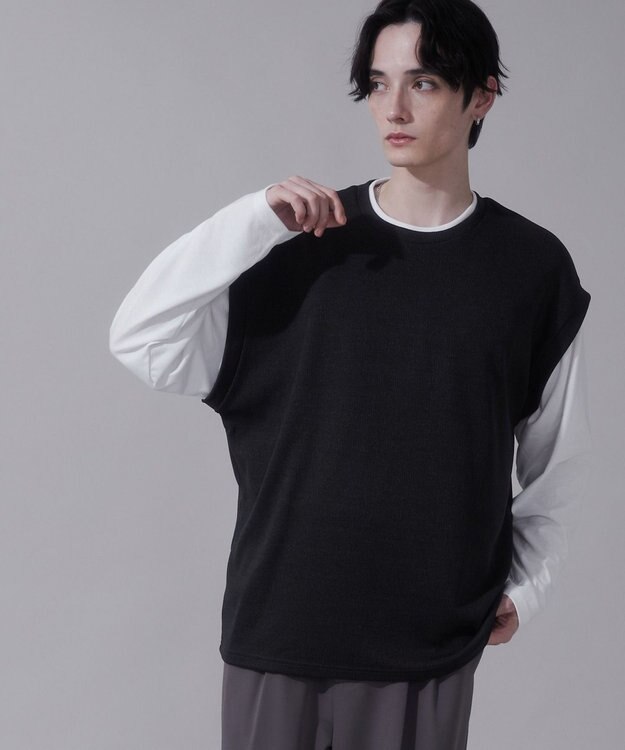 WEGO フェイクレイヤードベストT（LS） ブラック中濃色