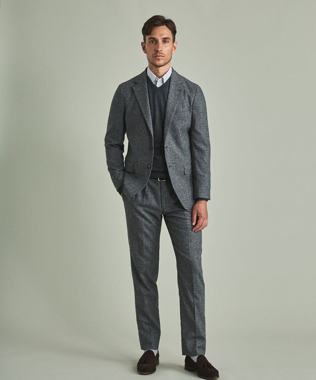 GOTAIRIKU 【家庭洗濯可能】イタリア糸 ハイゲージVネックニット グレー系