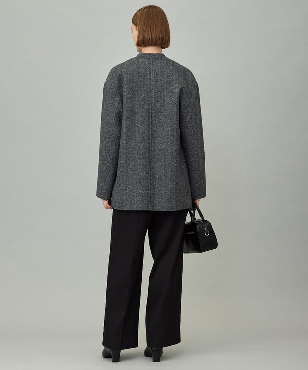 ICB WoolRever ノーカラーショートコート ヘリンボーン系
