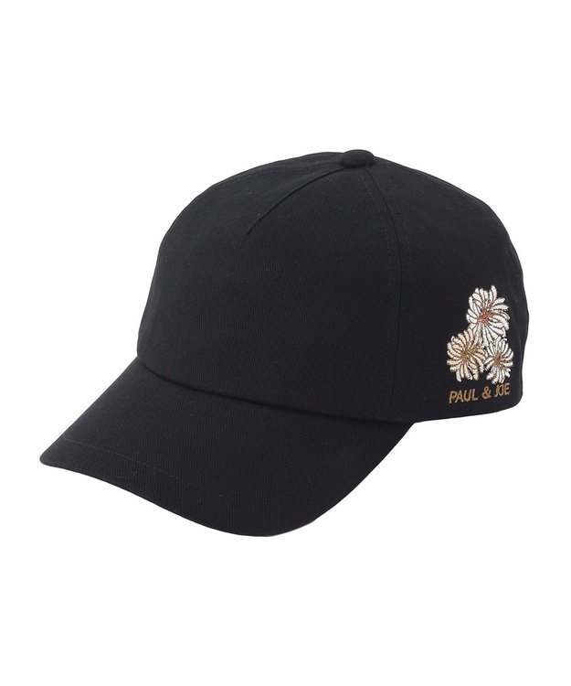 MOONBAT PAUL & JOE ACCESSOIRES 綿100%キャップ クリザンテーム刺繍 ブラック