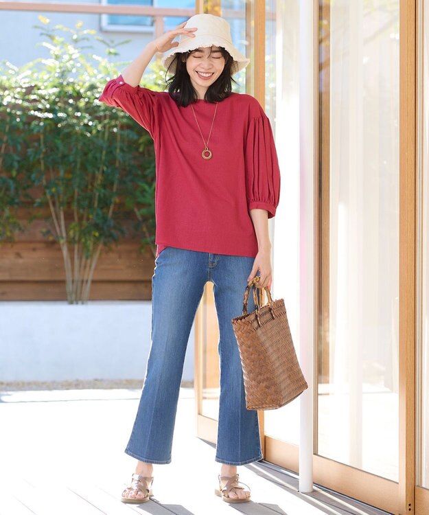 ANY L ライトリネンクロスバルーンスリーブブラウス マゼンタ