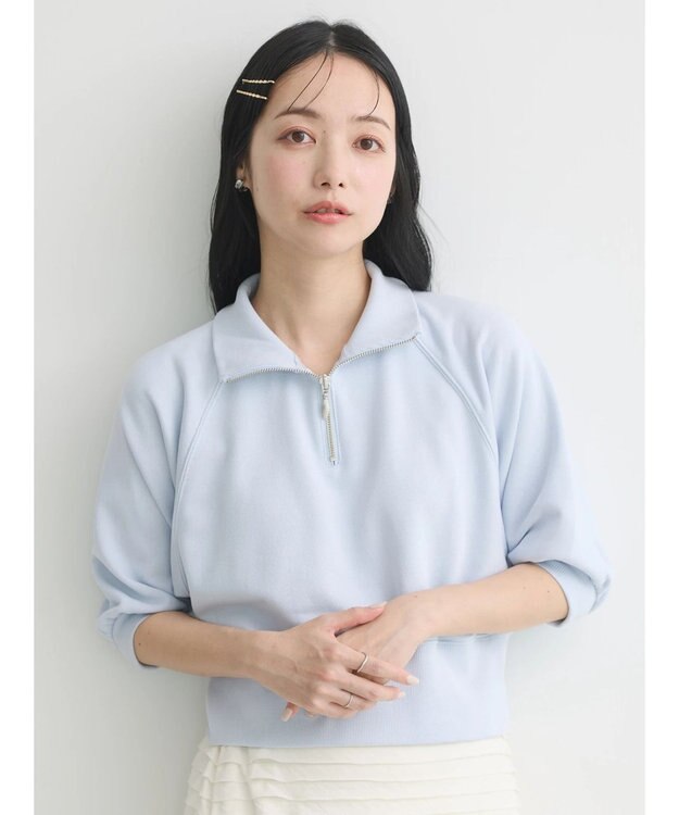earth music&ecology ハーフジップショートプルオーバー Light Blue