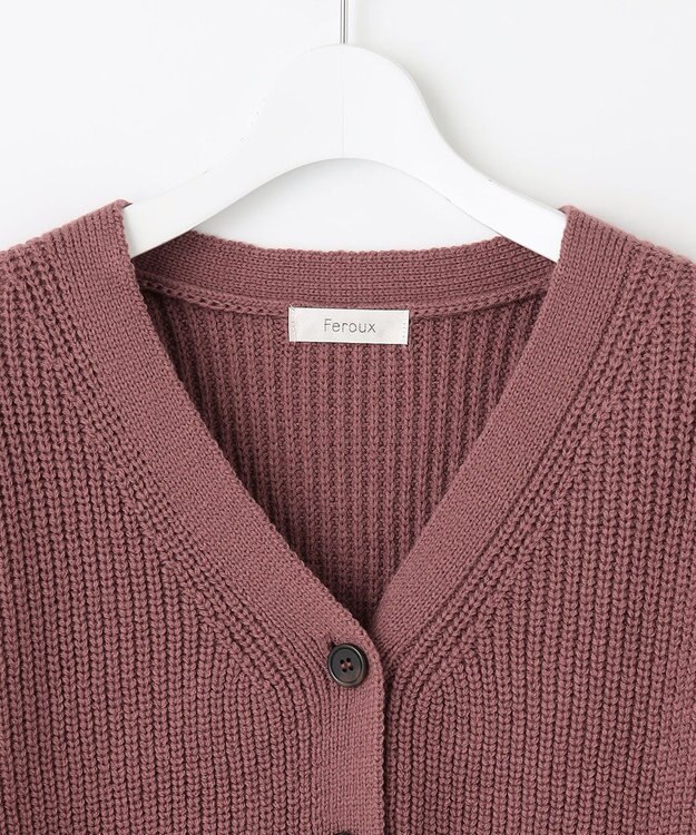 Feroux 【洗える】サイドケーブルバルキー カーディガン ピンク系