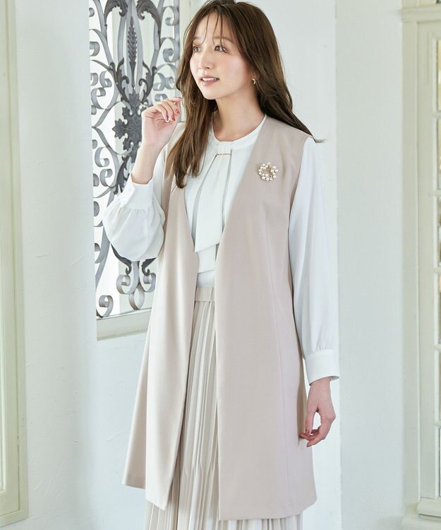 ANY L 【洗濯機可/ストレッチ/セットアップ可】イージーケアストレッチジレ ベージュ