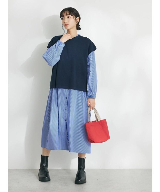 CRAFT STANDARD BOUTIQUE 【洗える】ニットベスト+シャツワンピース-SET Navy