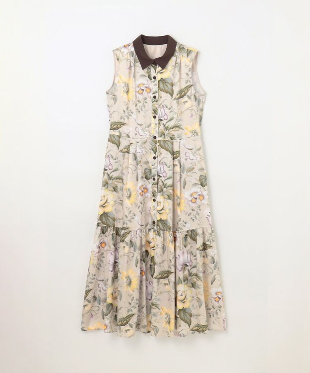 GRACE CONTINENTAL ボタニカルプリントワンピース ベージュ