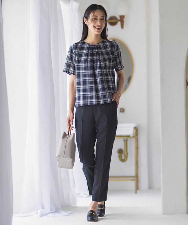 J.PRESS LADIES L シアーストライプ&チェック カットソー ネイビー系3