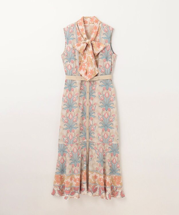 GRACE CONTINENTAL サラサストライププリントワンピース ベージュ