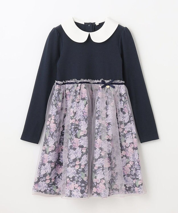 ANY KIDS 花柄ドッキングチュールワンピース ネイビー系
