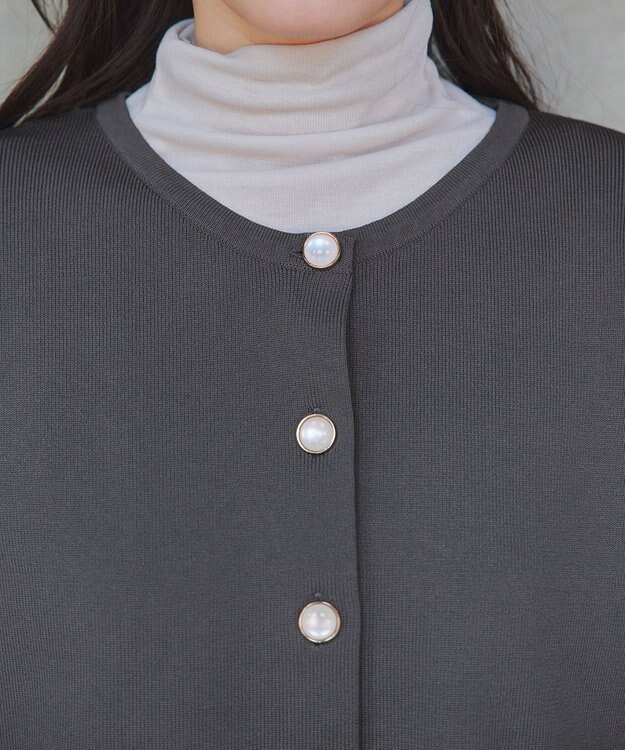 Tiaclasse L 【洗える】スポンジニットパールボタンカーディガン チャコールグレー