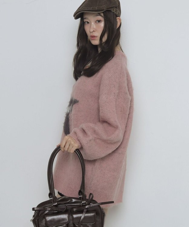 WEGO シャギーグラフィックニットBIGプルオーバー 柄1