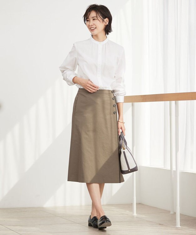 J.PRESS LADIES 【洗える】 コンパクトコットン ストライプ バンドカラー ブラウス ホワイト系