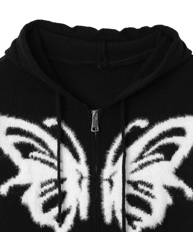 WEGO バタフライWジップシャギーパーカー ブラック