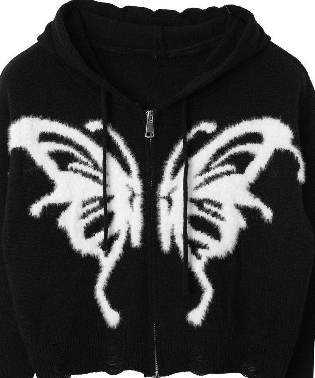 WEGO バタフライWジップシャギーパーカー ブラック