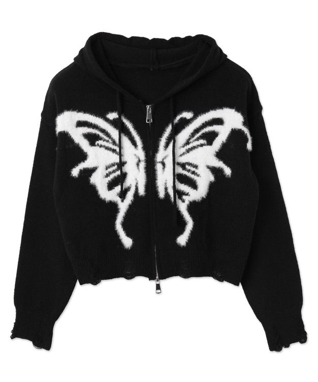 WEGO バタフライWジップシャギーパーカー ブラック