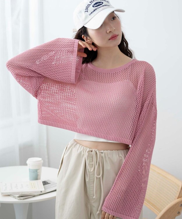 WEGO ショートメッシュニットプルオーバー ピンク