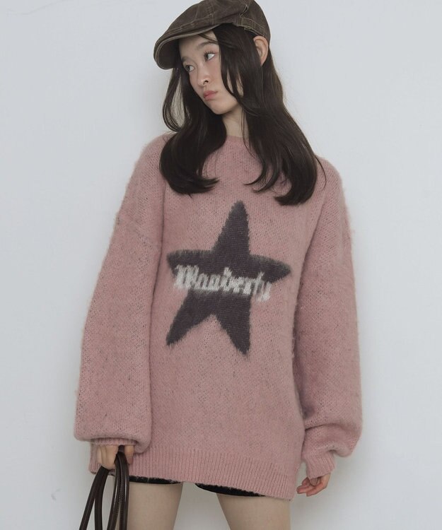 WEGO シャギーグラフィックニットBIGプルオーバー 柄1