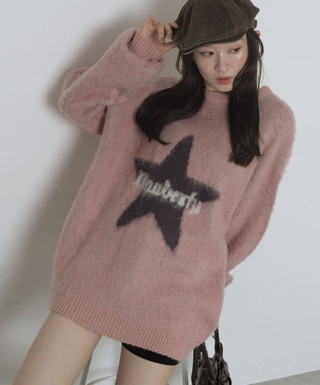 WEGO シャギーグラフィックニットBIGプルオーバー 柄1