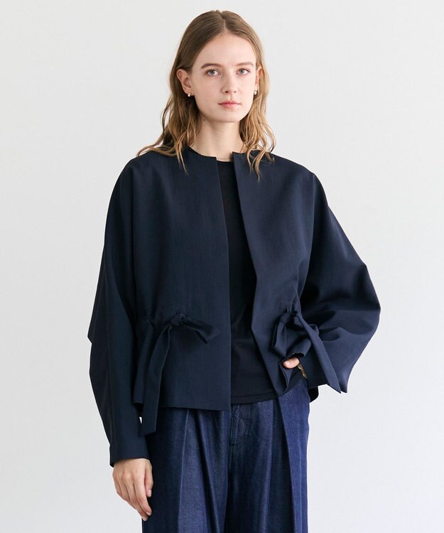 BEIGE， PORDIC / ドロスト付きノーカラージャケット Navy