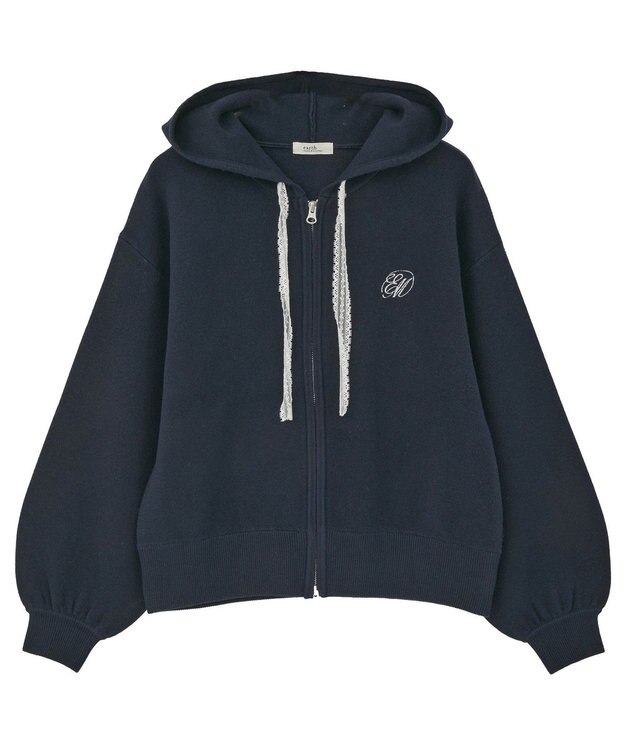 earth music&ecology レースコードダブルジップニットパーカー Dark Navy