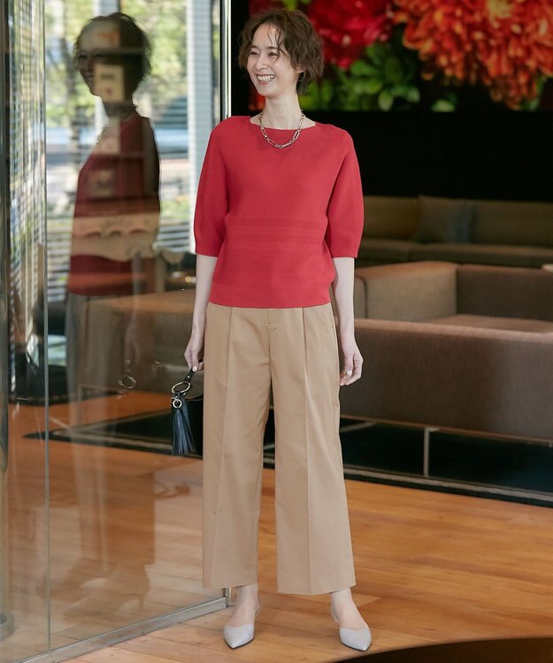 自由区 L 【接触冷感/洗える】サテンストレッチ ワイドパンツ ベージュ系