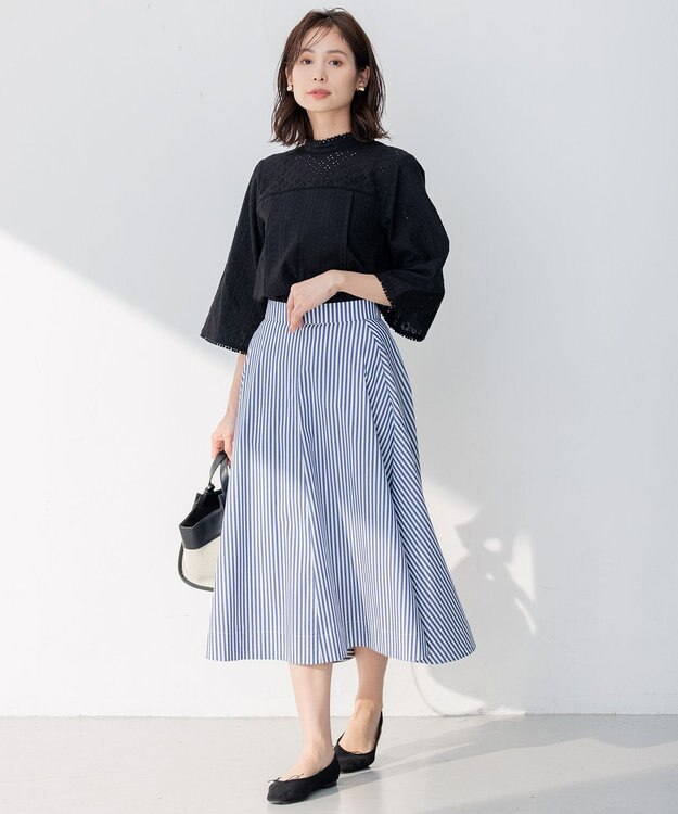 組曲 【洗える】C/Nyブロード スカート ネイビー系1