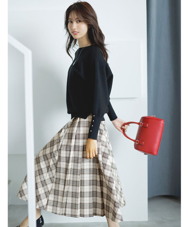 ANY SIS 【洗える】サイドプリーツチェックフレア スカート アイボリーチェック