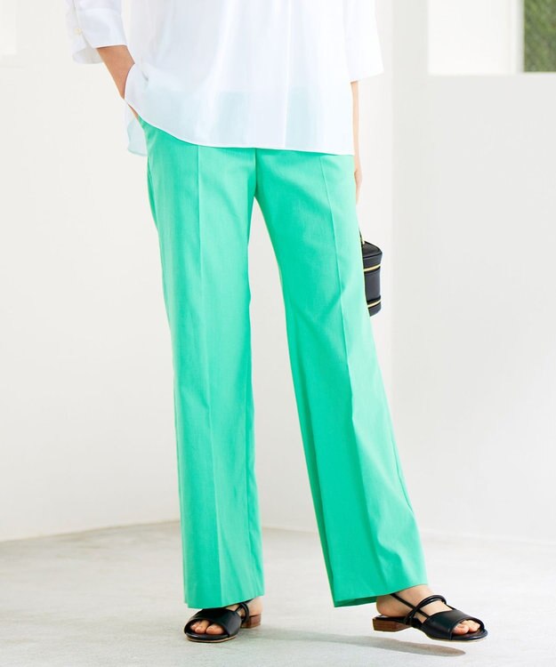 自由区 【接触冷感・UVカット・吸水速乾・洗える】シェルタリングオックスストレート パンツ ミントグリーン