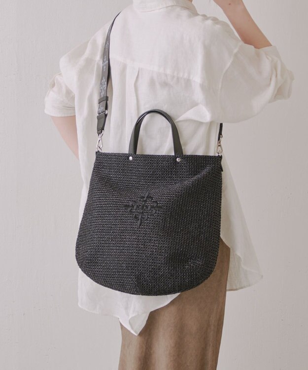 russet スリム2WAYトートバッグ <ナイロンラフィア>(CE-1717-WEB) Black