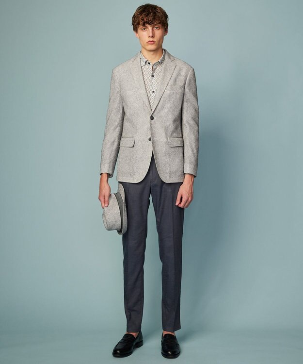 JOSEPH ABBOUD 【キングサイズ・ウエストも伸びる！/ストレッチ】ミックスリネンシャンブレーパンツ グレー系