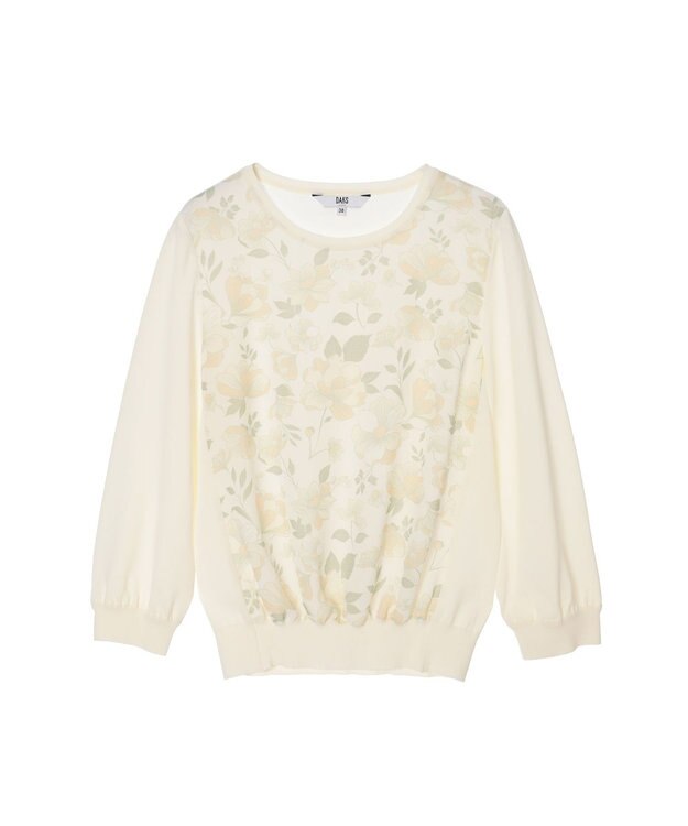 DAKS フローラルプリントコンビ クルーネックプルオーバー アイボリー