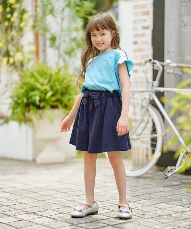 組曲 KIDS 【150-160㎝】サッカーストライプ キュロット ネイビー