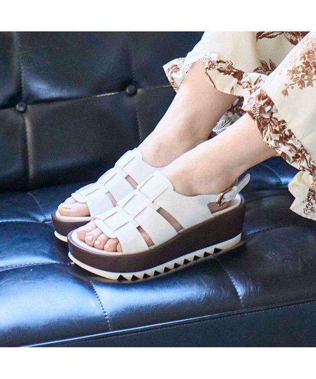 MODE ET JACOMO <MODE ET JACOMO>厚底グルカデザインウエッジサンダル ホワイトコンビ