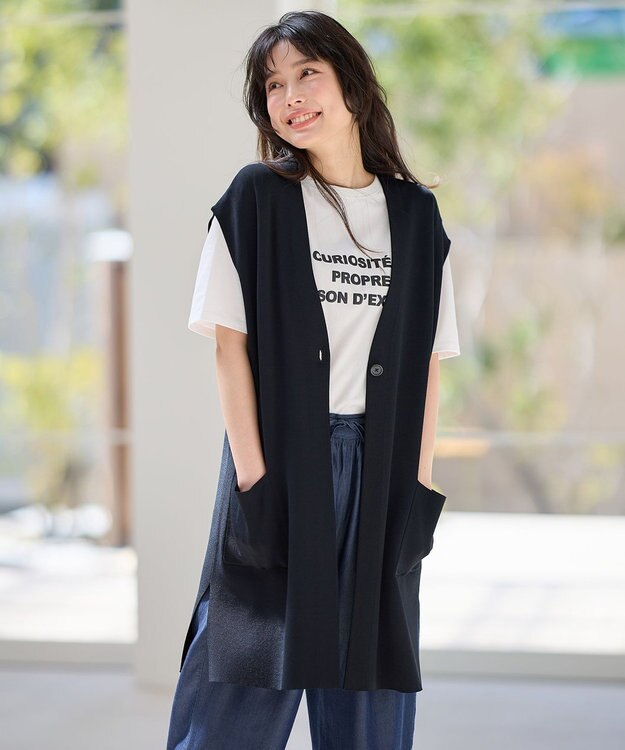 ANY L ロングニットジレ ブラック