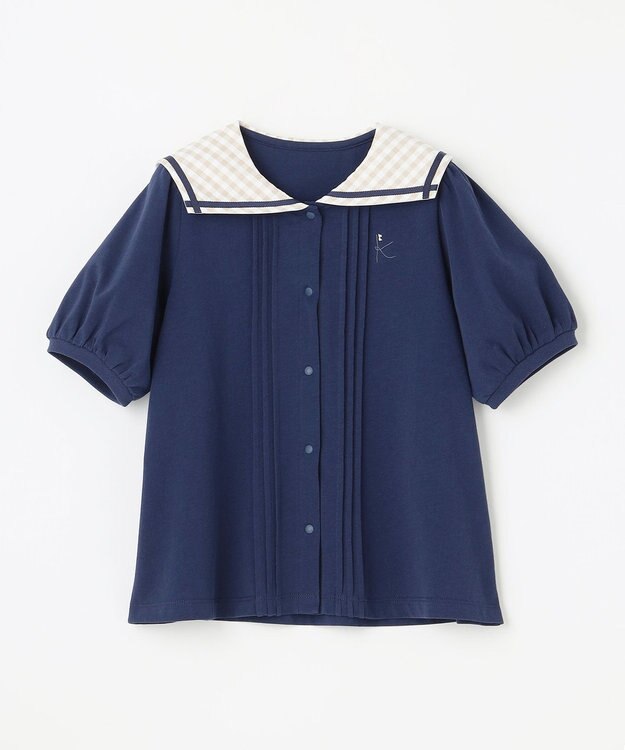 組曲 KIDS 【110-140㎝】ギンガムセーラー ブラウス ネイビー系