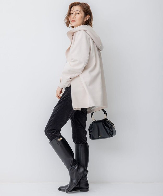 23区 ウールカシミヤビーバー フード付き ショートコート ベージュ系