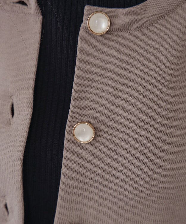 Tiaclasse L 【洗える】スポンジニットパールボタンカーディガン モカ