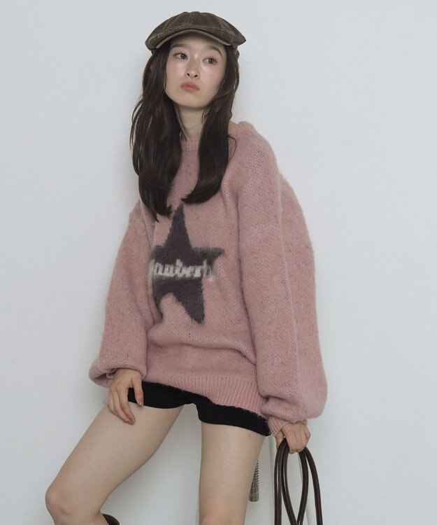 WEGO シャギーグラフィックニットBIGプルオーバー 柄1