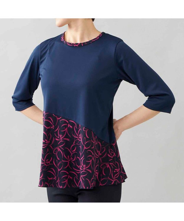 Chacott プリントコンビTシャツ ネイビー