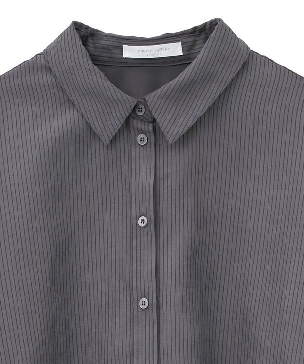 Green Parks シルキータッチストライプシャツ Charcoal Gray