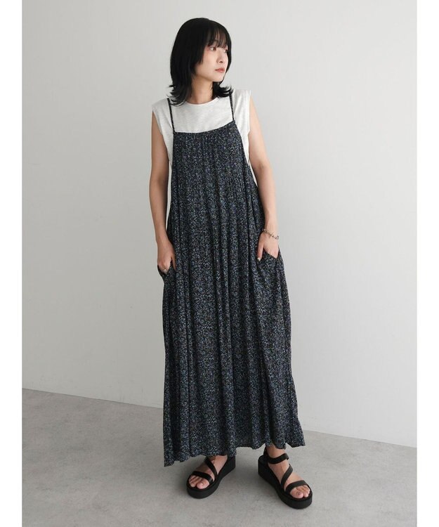 Green Parks 楊柳クレープボリュームキャミワンピース Blue