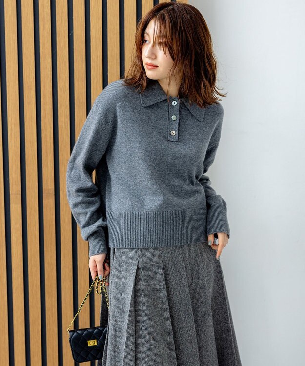 組曲 カシミヤブレンドバルキーポロ ニット グレー系